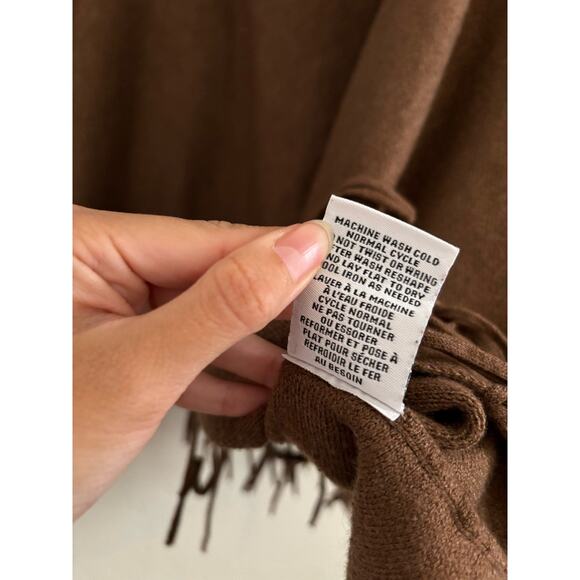 Magaschoni Sweater women's XL Brown Wool Blend Turtleneck Pullover Poncho Fringe - Picture 10 of 10